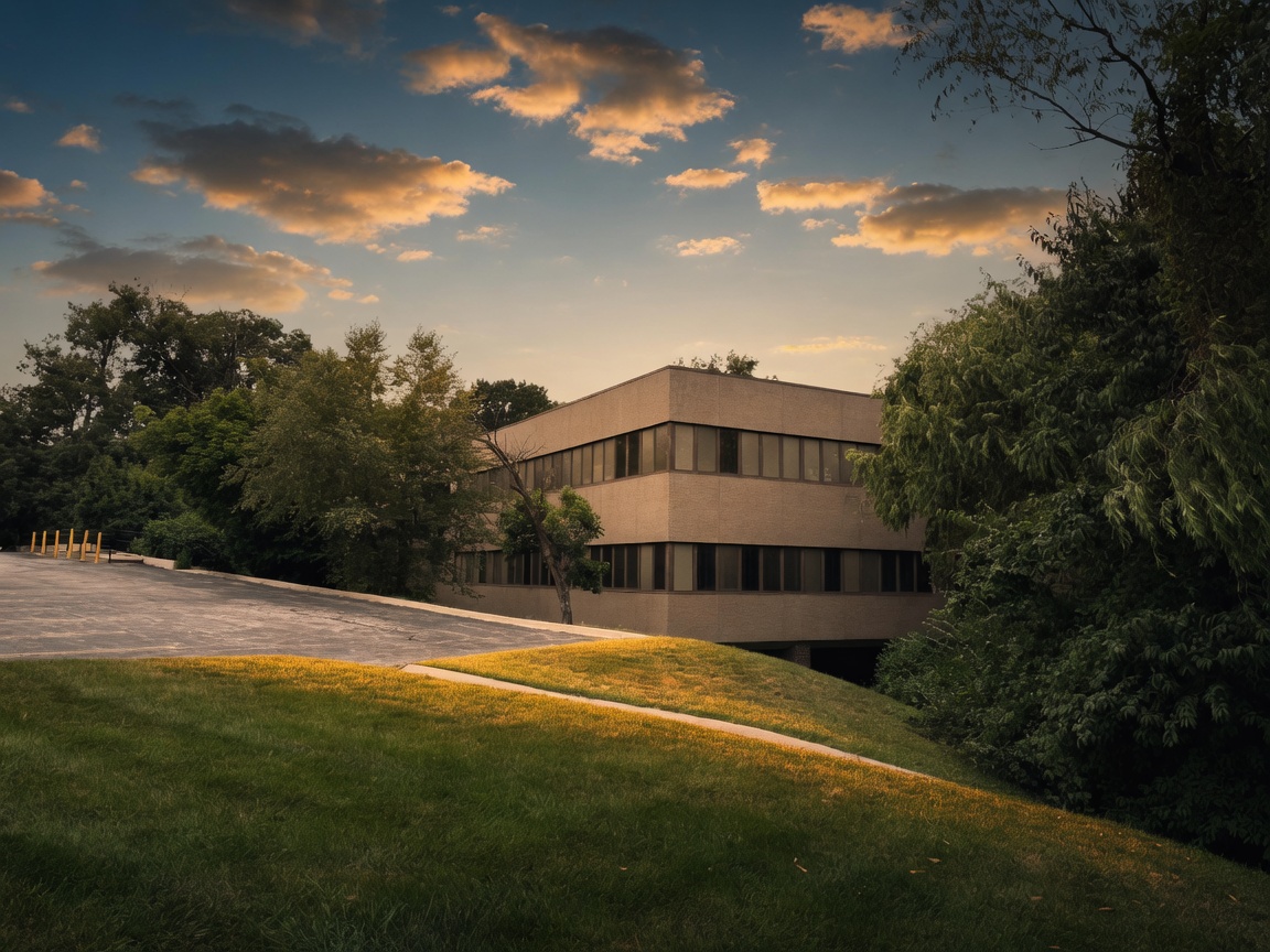Woodlands One, a two-story office building set on a wooded rise in Gladstone, Missouri