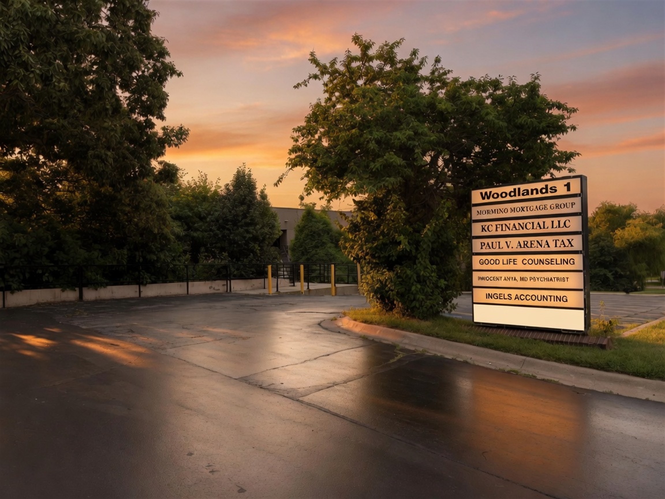 Woodlands 1 monument sign at the Brooktree Lane entrance